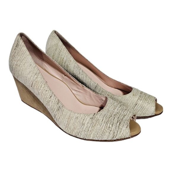 TARYN ROSE "Kimberly" Linen Leather Wrapped Wedges - Size 8 - Picture 1 of 8